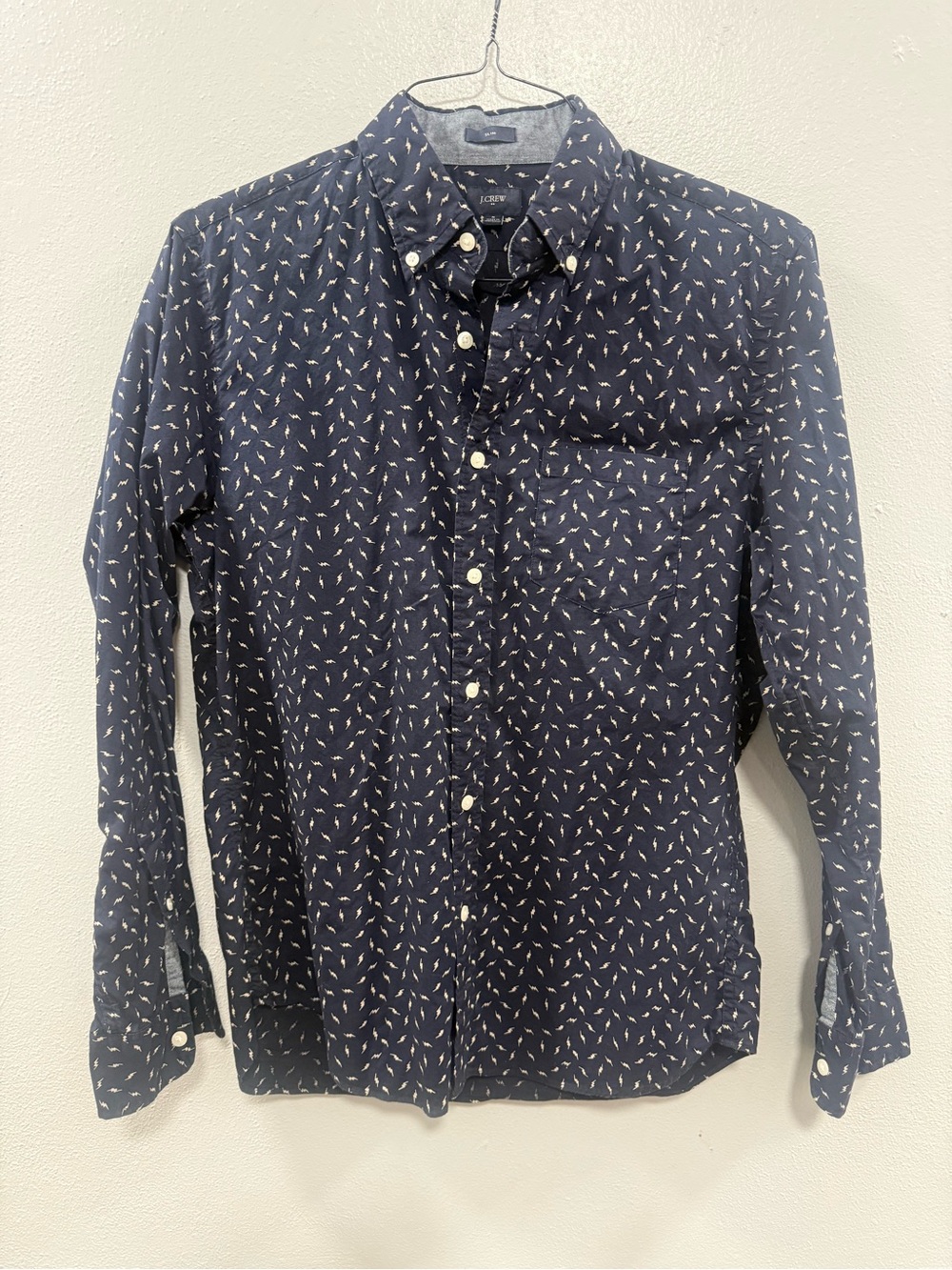 J. Crew Navy Button-Down Shirt with Small White Print